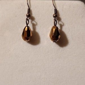 Dainty Copper Brown Beaded Pierced Earrings